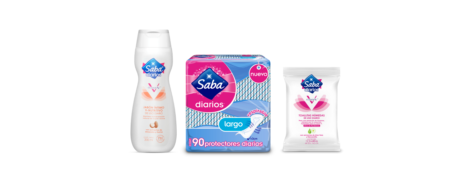 Tres productos Saba con sombras sobre un fondo transparente - Saba